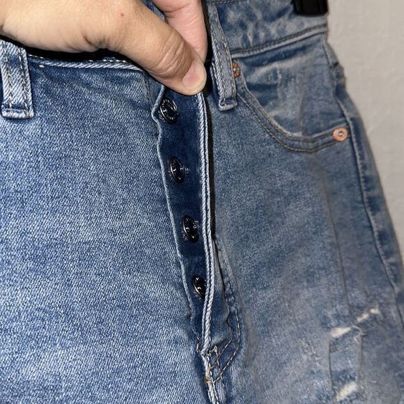 free people 24 crvy High Rise Blue Distressed Raw Fringe Hem Denim Shorts - Picture 6 of 14